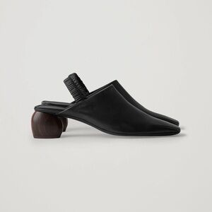 COS black leather slingbacks with wood round heel